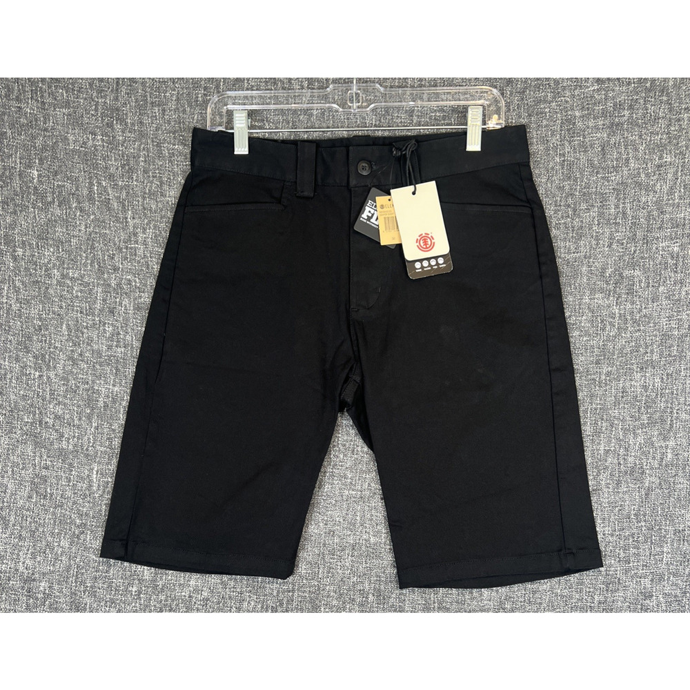 Element Black Flat Front Regular Fit Sawyer Classic Chino Shorts Mens 30